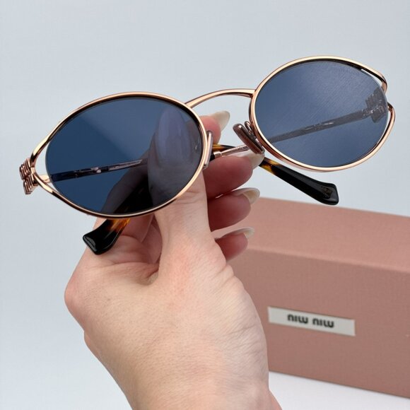 Miu Miu MU52YS ZVF1V1 BRAND NEW Sunglasses Pink Gold Dark Blue Oval Unisex main image 5